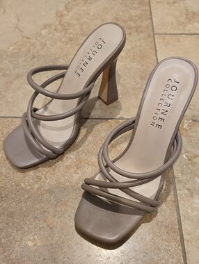 Journee Collection Beige Multi-Strap Square Toe High Heel Sandals. BRAND NEW